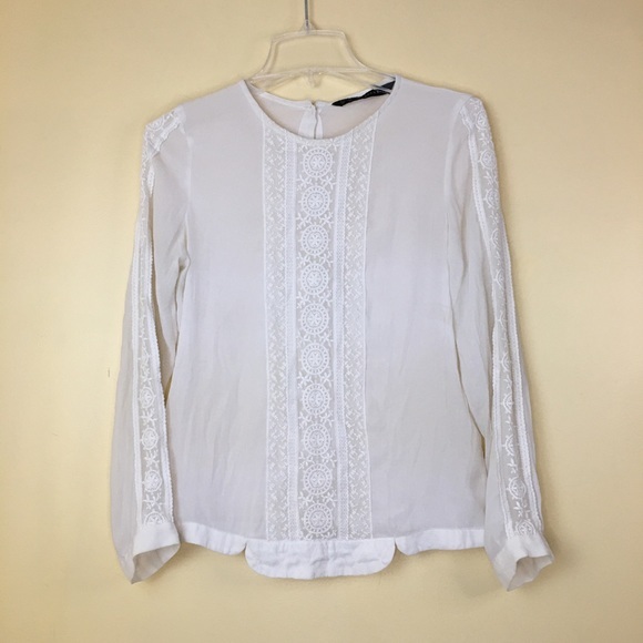 Zara Basics Chiffon & Lace Long Sleeve Blouse XS - Picture 1 of 9
